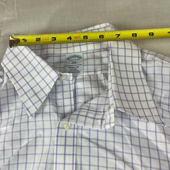 Brooks Brothers Regent Mens Size 17.5 32/33 White Purple Plaid Non Iron - Picture 8 of 11
